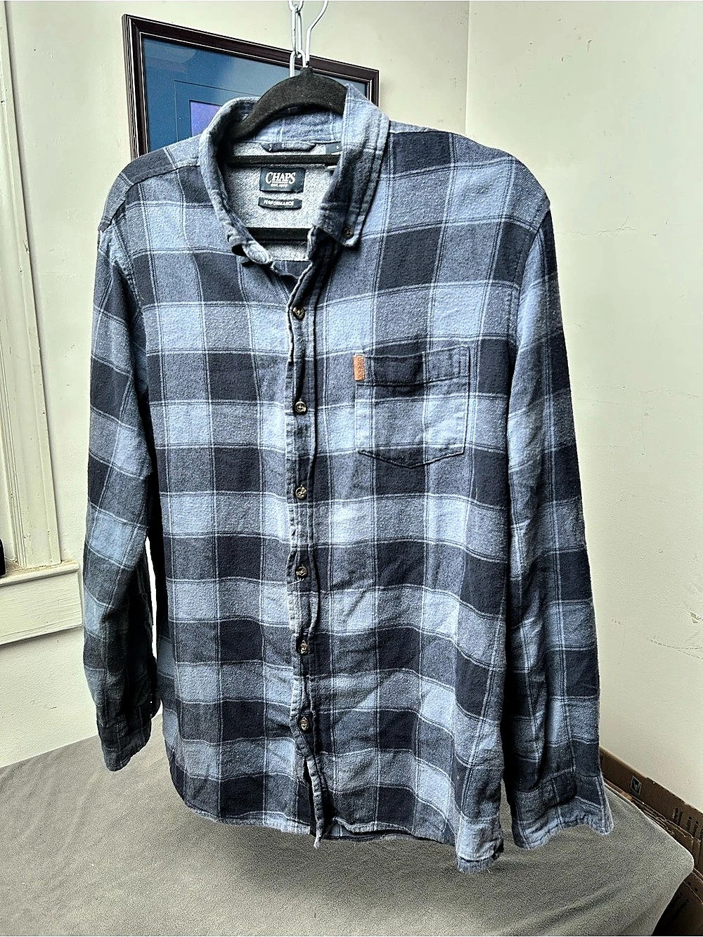 Chaps Performance Plaid Flannel Shirt Men's Blue & Black Size Large